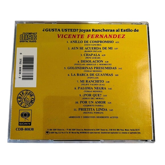 JOYAS RANCHERAS AL ESTILO DE VICENTE FERNANDEZ - (Music CD, 1992) - 11 Tracks - Picture 5 of 6